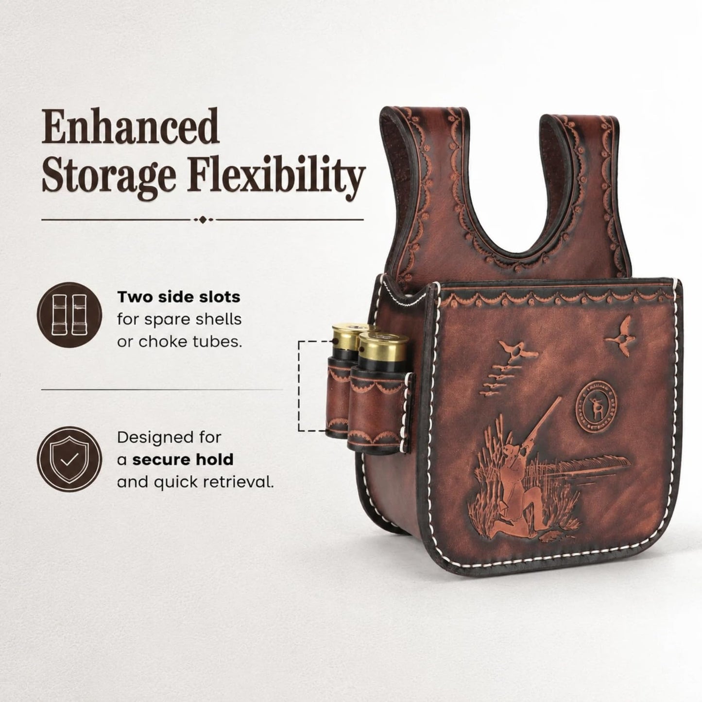 TOURBON Leather Shotgun Shell Pouch for Clay, Trap and Skeet Shooting