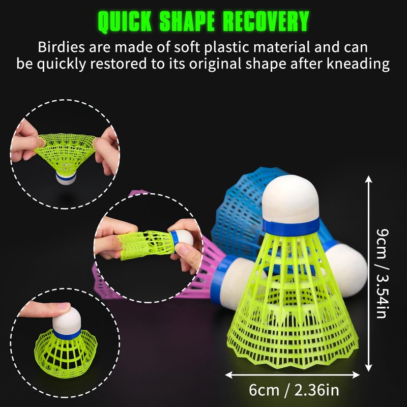 Hysagtek Badminton Birdies, 12 Pack Birdies Glow in The Dark Shuttlecocks Badminton Sets for Backyards Outdoor Indoor Sports Activities Training Practice Gym Fitness Game