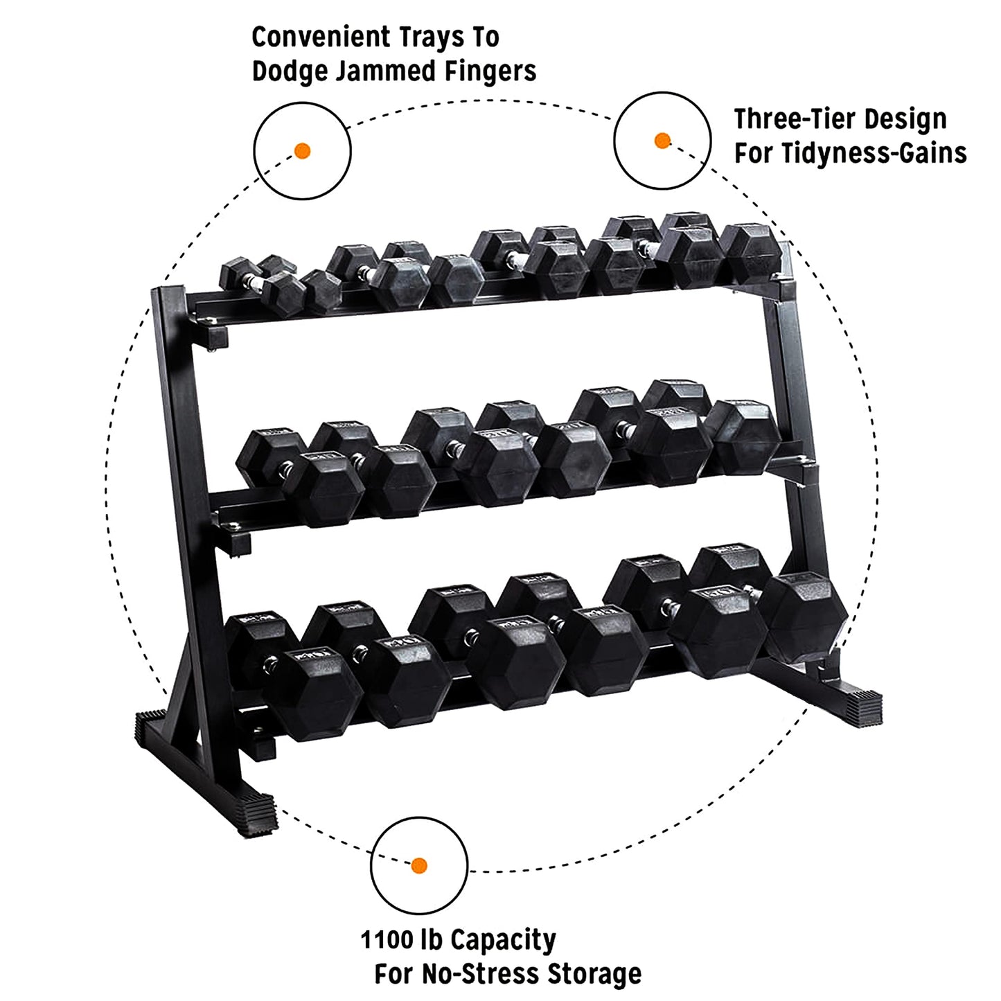 Zlinke 3-Tier Dumbbell Rack Multilevel Weight Storage Organizer for Home Gym, Weight Rack for Dumbbells, Kettlebells, 1100LBS, Alloy Steel