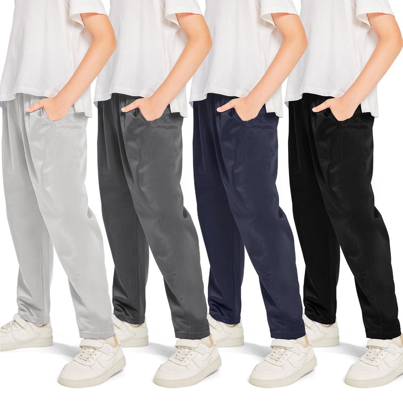 Resinta 4 Pack Boys' Fleece-Lined Open Bottom Sweatpants Boys Athletic Active Jogger Pants with Pockets and Drawstring Black Medium