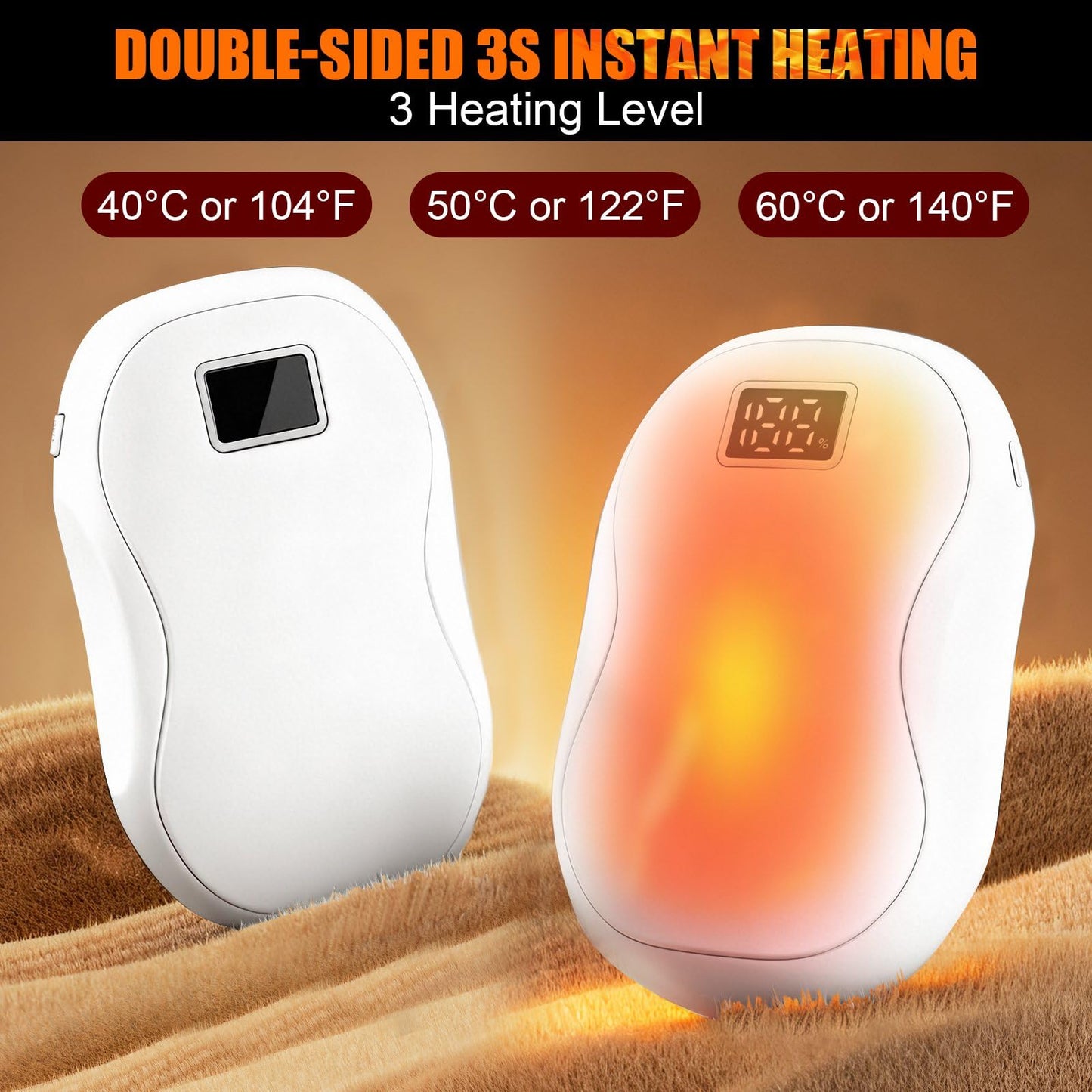 Hand Warmers Rechargeable 2-Pack – AI Electric Pocket Heaters, Fast 131 °F Heat, 18-Hour Warmth, 3-Level Settings, UL-Certified, Ideal for Golf, Raynaud’s, Camping & Gifts for Men & Women White