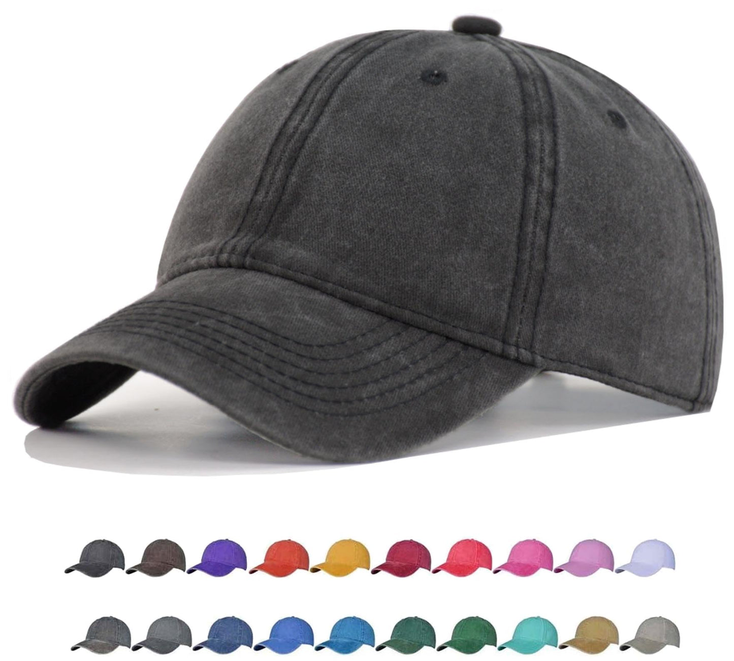 TSSGBL Vintage Cotton Washed Baseball Cap S to XXL Unstructured Low Profile Adjustable Distressed Dad Hat for Men Women