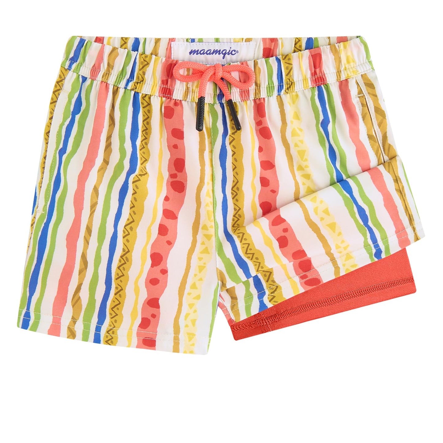 maamgic Boys Swim Trunks with Compression Liner Toddler Stretch Swim Shorts Quick Dry Swimming Trunks Boxer Brief 2 in 1 Beach Shorts Playful Stripes 8