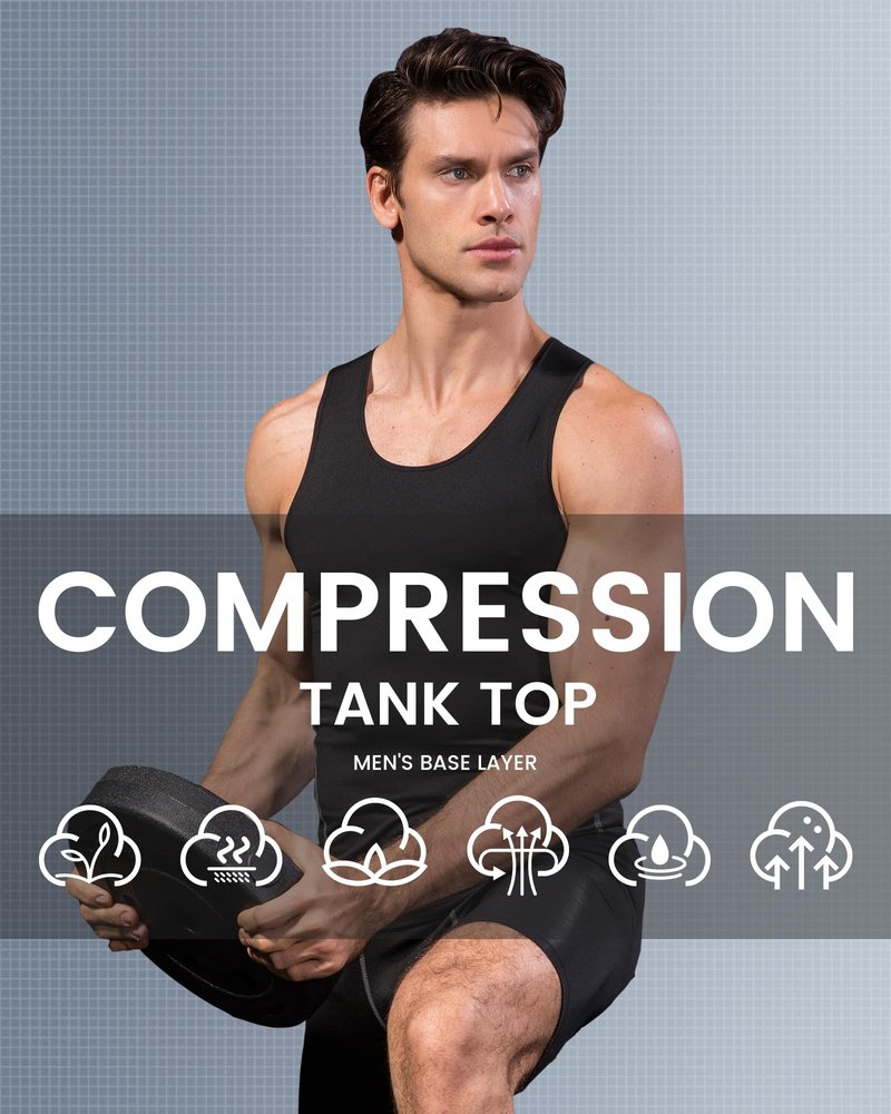 LWISMIL 3 Pack Black Compression Tank Top Men Sleeveless T-Shirt Dry Fit Athletic Workout Sports Running Baselayer Undershirt