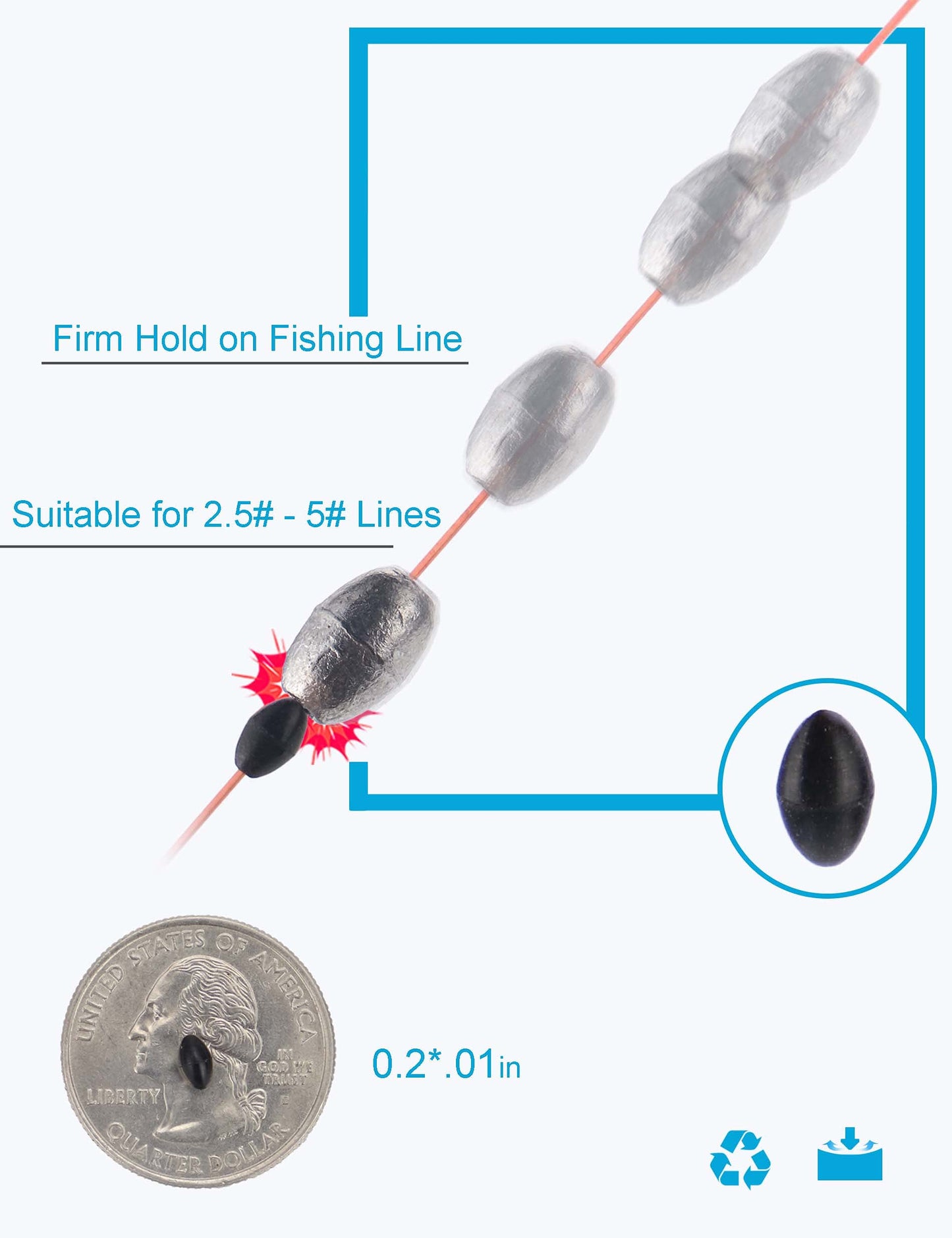 Beoccudo Bobber Stops Rubber Bobber Stoppers for Fishing Line, 600pcs Weight Stoppers Fishing