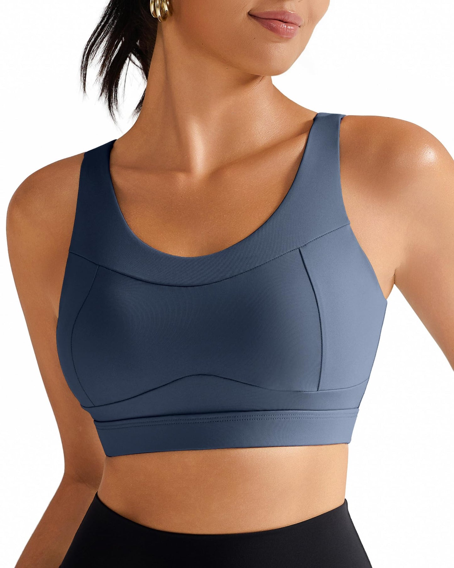 RUNNING GIRL High Impact Sports Bras for Women,Racerback Running Bra Workout Crop Tank Tops Longline Sports Bra Push up(WX2667 Dark Grey XXL)