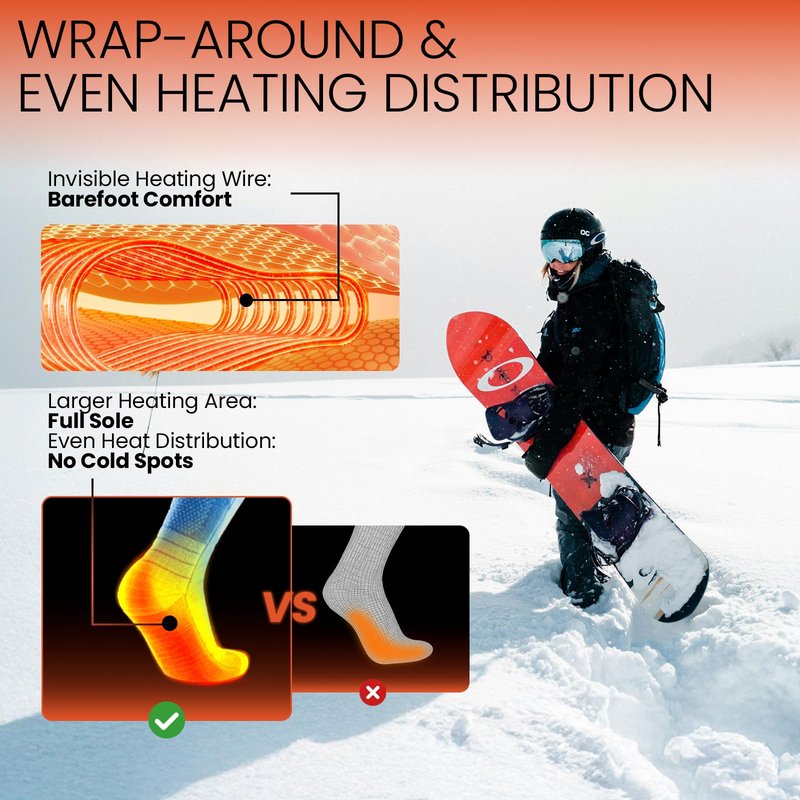 SURGOAL Merino Wool Heated Socks, 15-Hour Runtime & 145°F Heating, 8500mAh Rechargeable Electric Battery Operated Ski Socks with APP-Controlled for Men Women, Hunting, Camping, Winter (Khaki,XL)