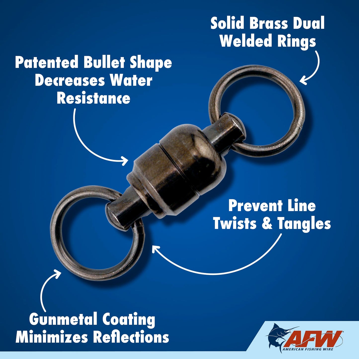 AFW Solid Brass Ball Bearing Swivels with Double Welded Rings, Size #2, 65 lb Test, Gunmetal Black, 5 pc