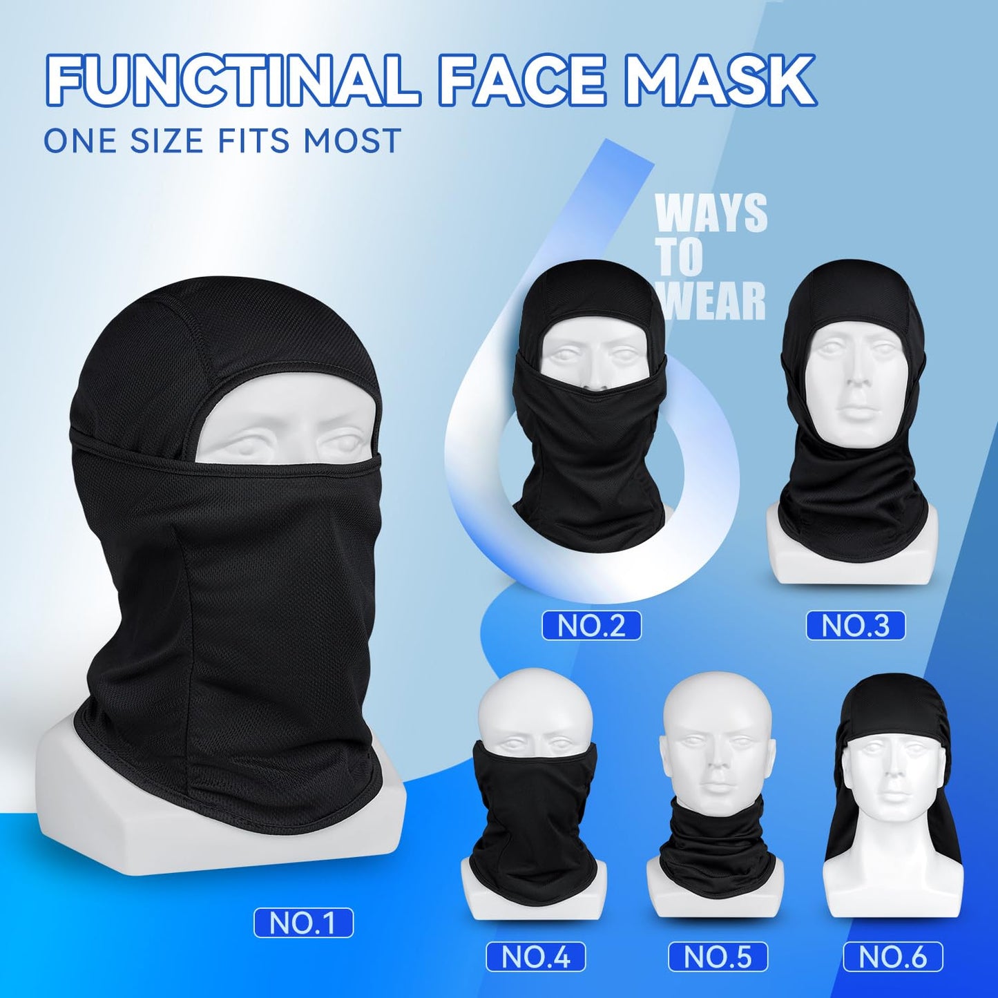 3 Pieces Balaclava Ski Mask -Winter Full Face Mask for Men Women Windproof Weather Outdoors Cover for Men Women Boys Girls Black/Black/Black