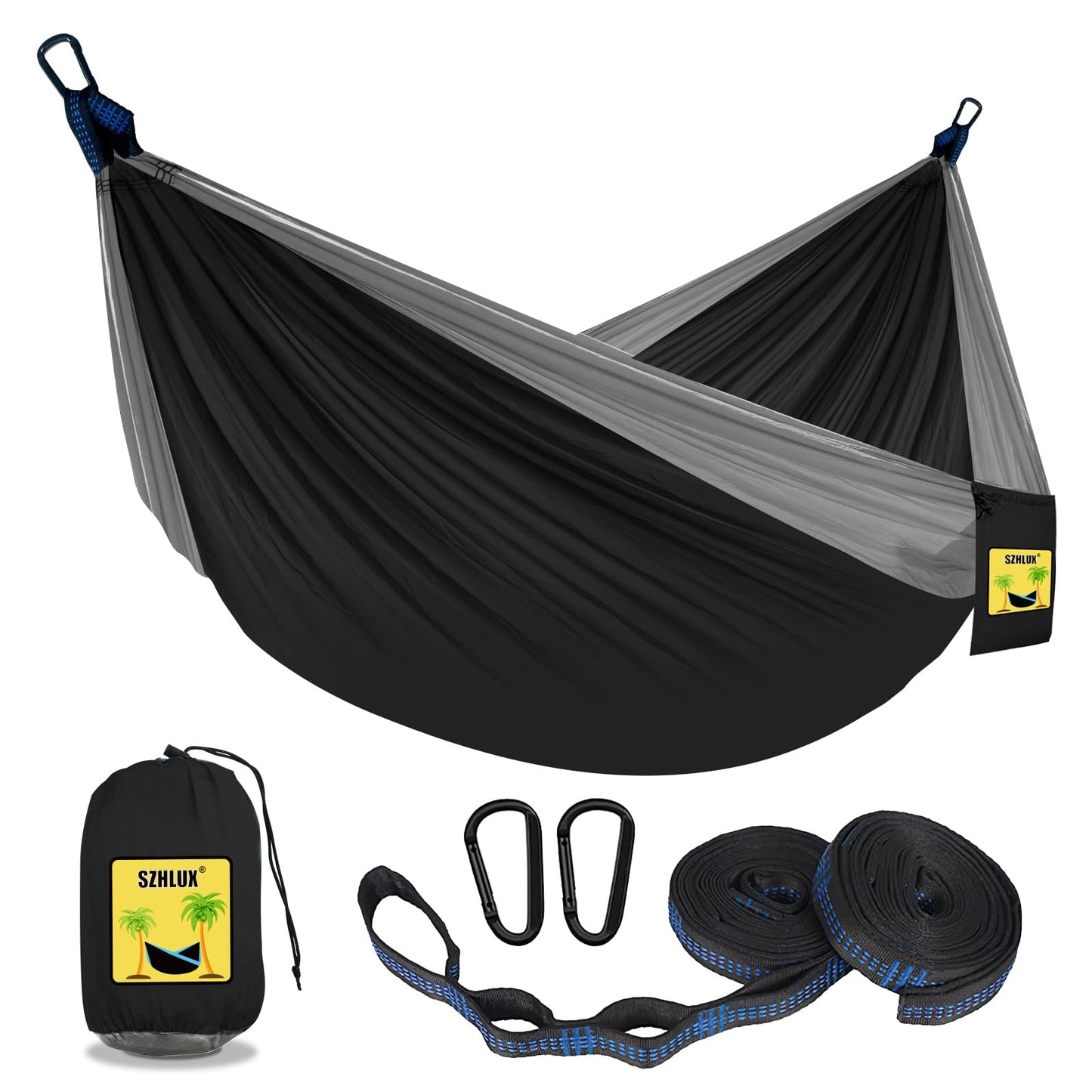 SZHLUX Camping Hammock Double & Single Portable Hammocks with 2 Tree Straps, Great for Hiking,Backpacking,Hunting,Outdoor,Beach,Camping