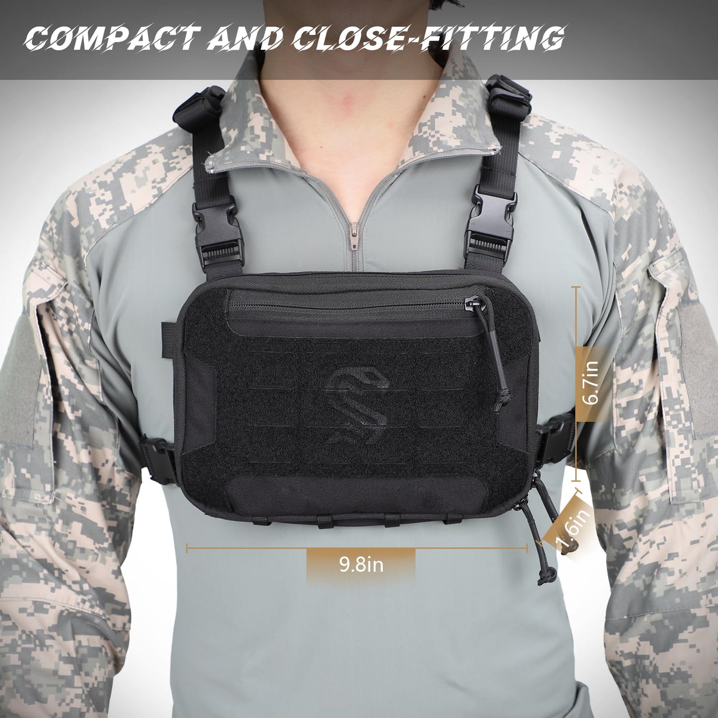 MGFLASHFORCE Tactical Chest Rig Bag for Men, Chest Pack with Holster Laser Cut EDC Molle Pouch for Workout Running Hunting Outdoor Sports, Compatible with Tactical Vest
