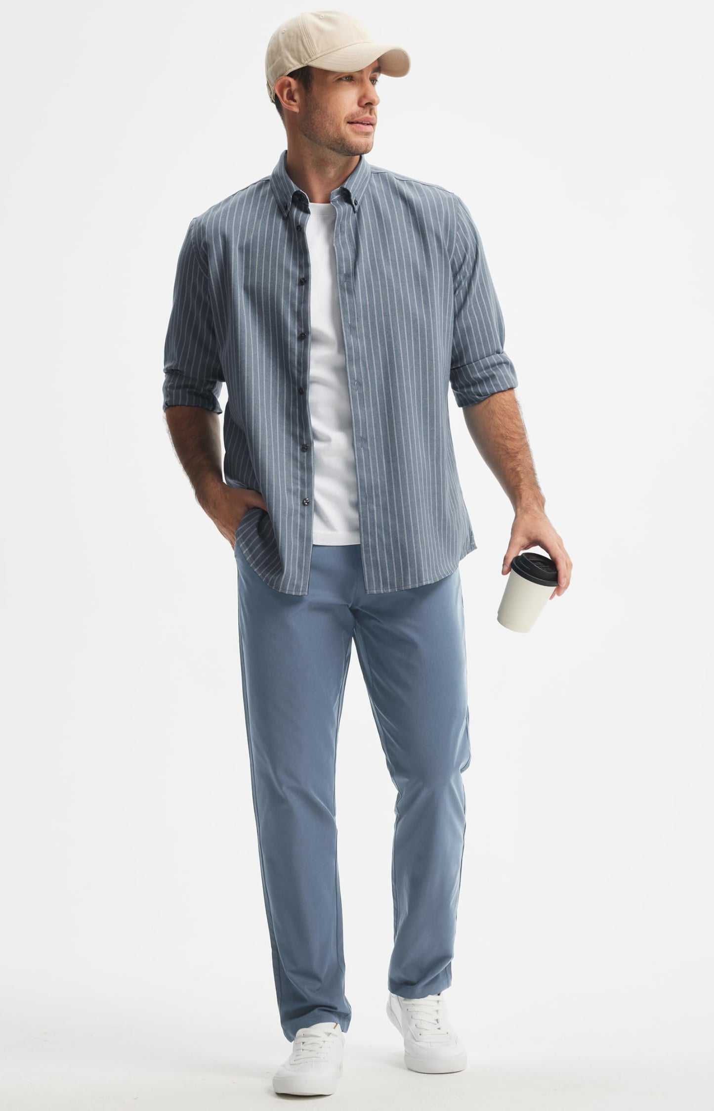 Libin Men's Dress Pants 32" Comfy Business Casual Golf Pants Quick Dry Lightweight Clothing for Men Travel Vocation Work Trousers Water Resistant, Ice Blue, 30W x 32L