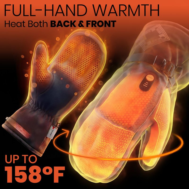 SURGOAL Heated Gloves for Men, 158°F Heating & 8H Battery Life, 7.4V Rechargeable Heated Mittens for Women, Leather Waterproof & Touchscreen Ideal for Winter, Hunting, Motorcycle (Black, M)