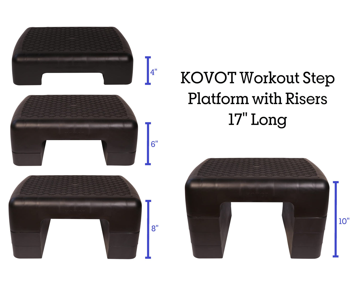 KOVOT Workout Step with Risers, Mobility Stool for Seniors, Kids & Pets - 2 Levels, Adjustable Height 4" To 6" - Lightweight & Portable (27" Long)