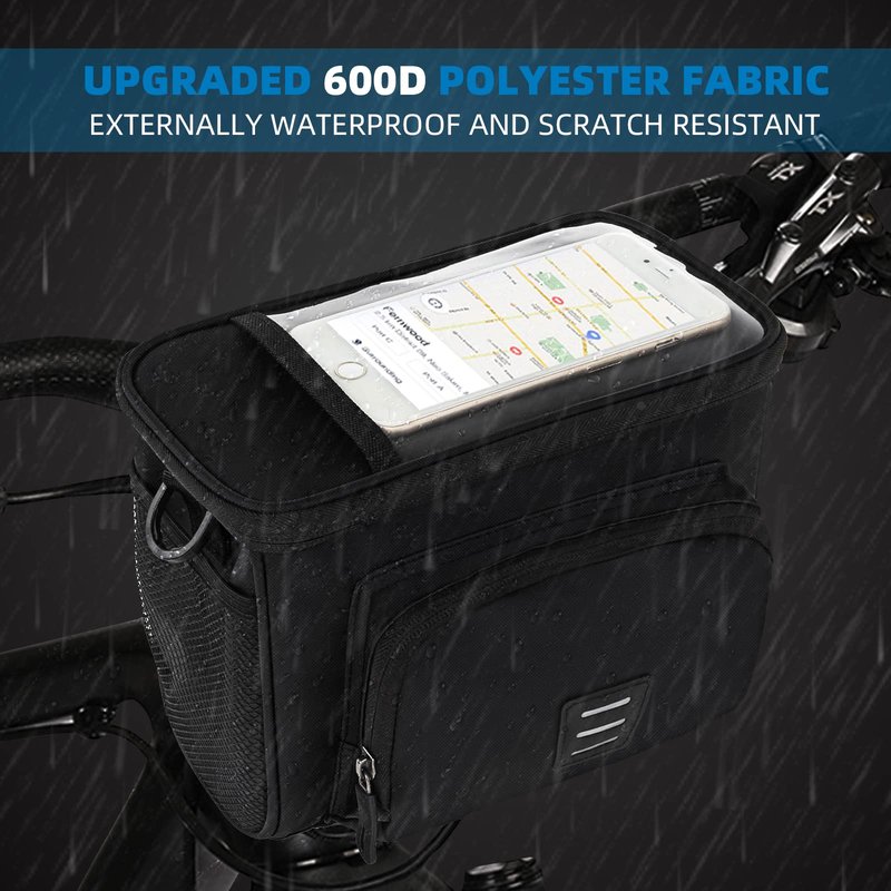 dujp Insulated Bike Handlebar Bag, Waterproof Bicycle Front Basket Cooler Pouch with Phone Holder Touch Screen, Cycling Storage Bag with Shoulder Strap for Outdoor Travel