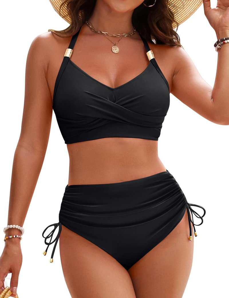 High Waisted Bikini Set - Tummy Control Crisscross Tie Back Swimsuit for Women | Stylish Floral Design