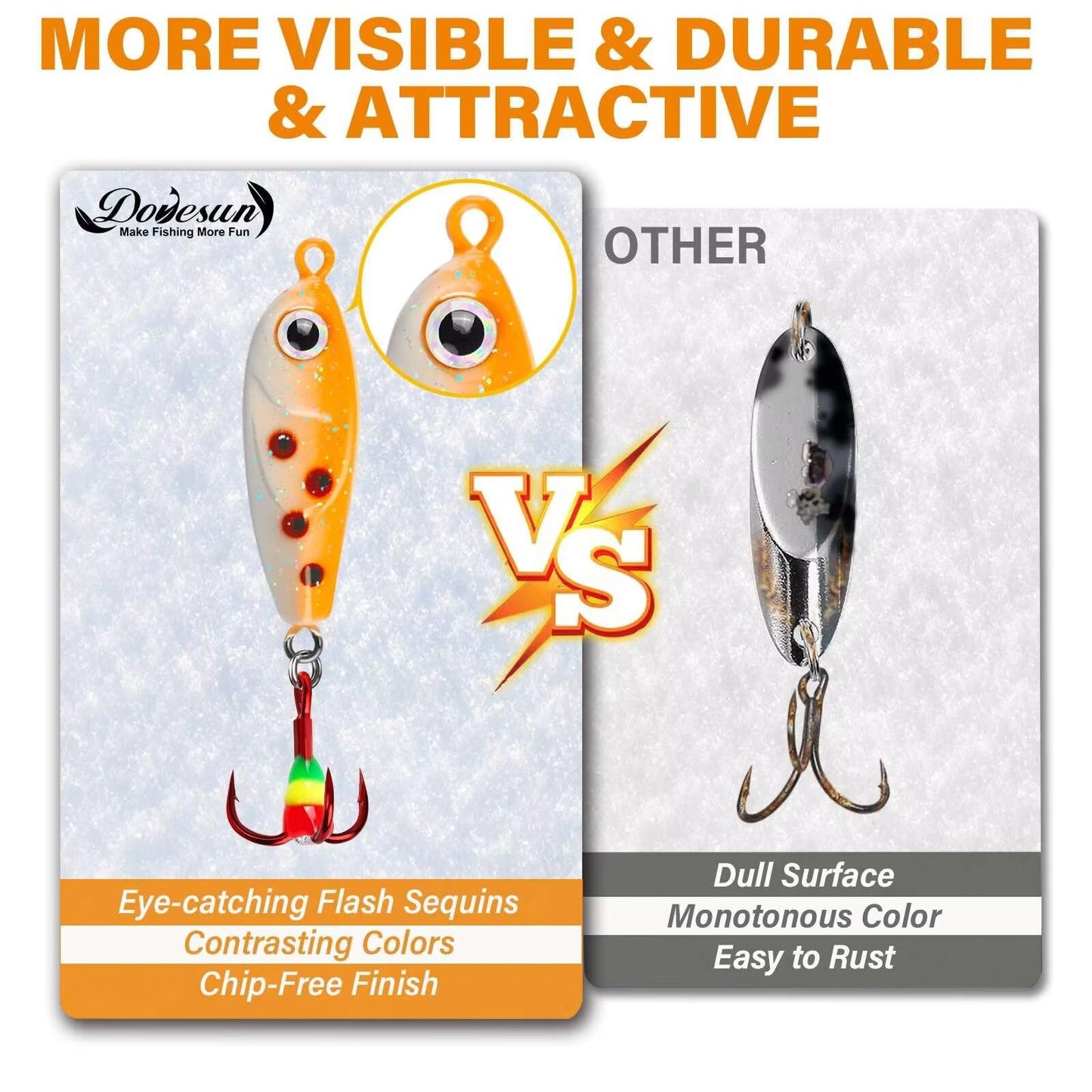 Dovesun Ice Fishing Rattle Spoons Kit Glow Ice Fishing Lures Ice Fishing jigs Accessories Gear Gifts for Walleye Bass Catfish Trout Kit 12PCS