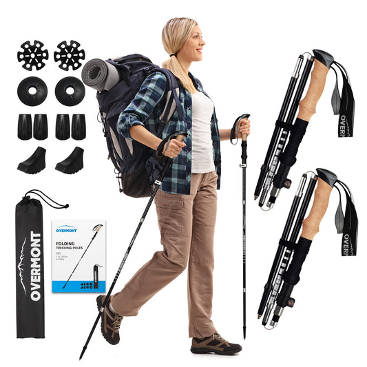 Overmont Carbon Fiber Trekking Poles - Lightweight Folding Hiking Poles Shock Absorbent Walking Sticks Set of 2 All Terrain Accessories and Carry Bag