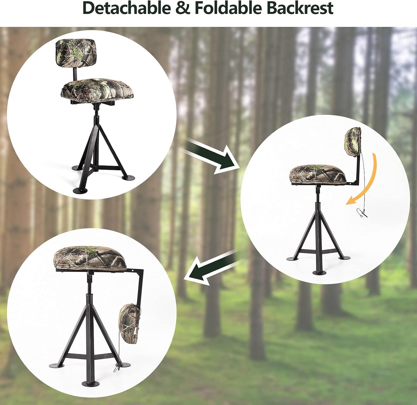 Swivel Hunting Chair - 360° Rotatable Camo Folding Seat | Adjustable Blind Stool with Backrest for Outdoor Activities