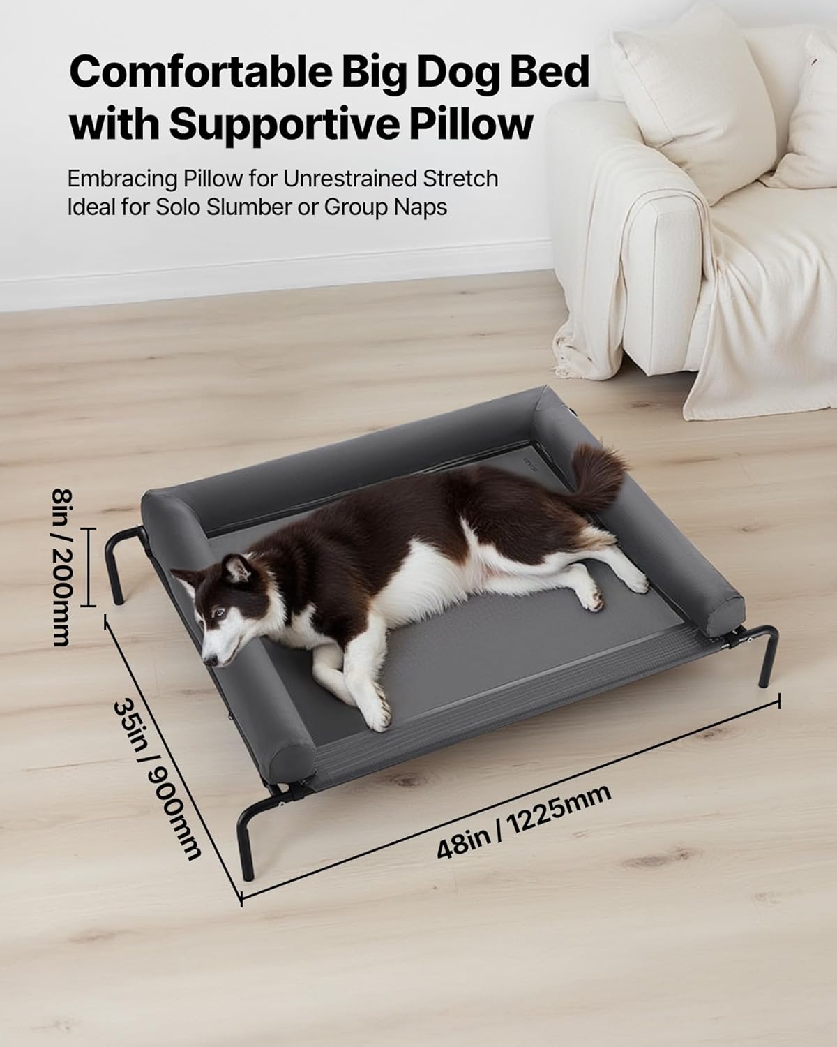Elevated Dog Bed for Large Dogs - Portable Raised Cot with Washable Pillow | XL Gray, Steel Frame & Breathable Mesh