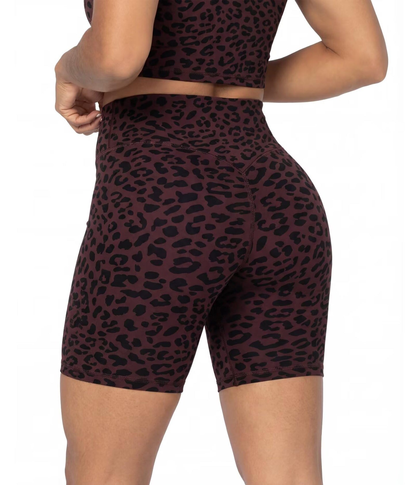 Sunzel 8" Waist Biker Shorts for Women No Front Seam Soft Yoga Workout Gym Bike Shorts Tummy Control Squat Proof Leopard Chocolate Brown X-Small