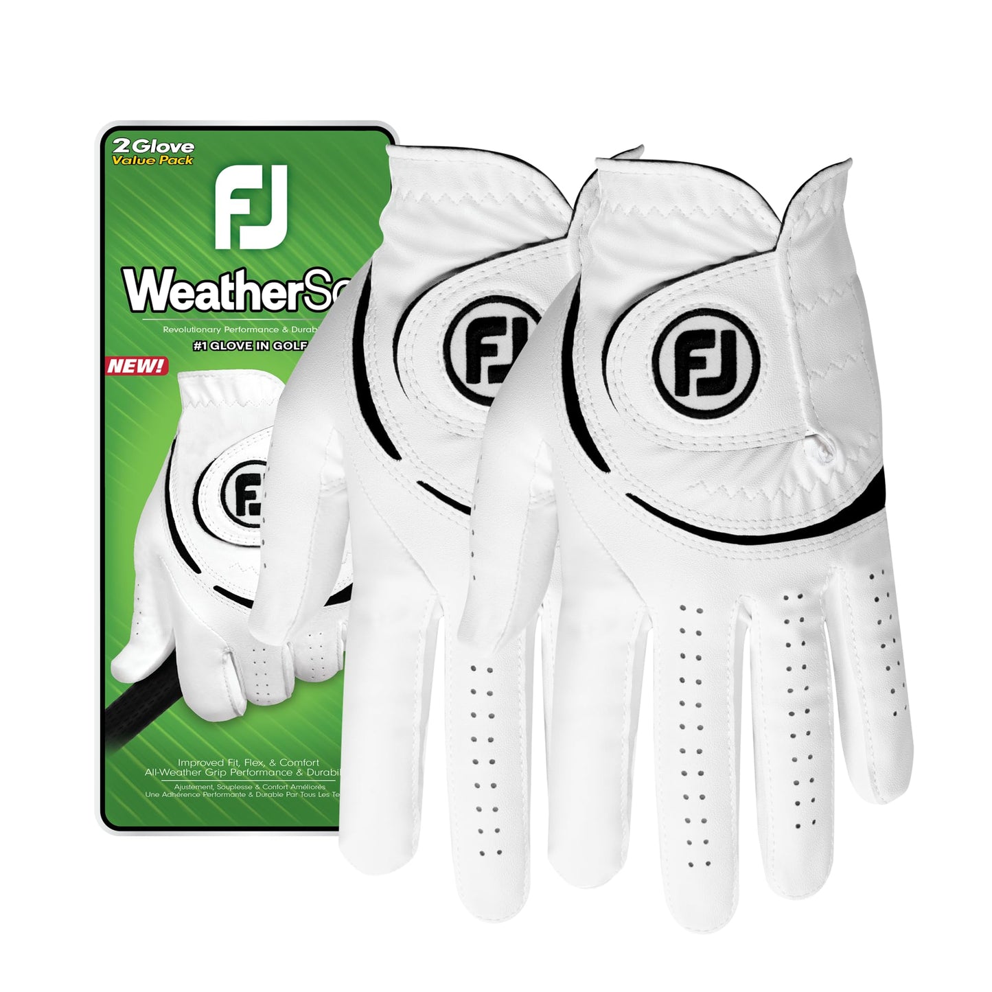 FootJoy Men's WeatherSof 2-Pack Golf Glove, White, Cadet X-Large, Worn on Left Hand