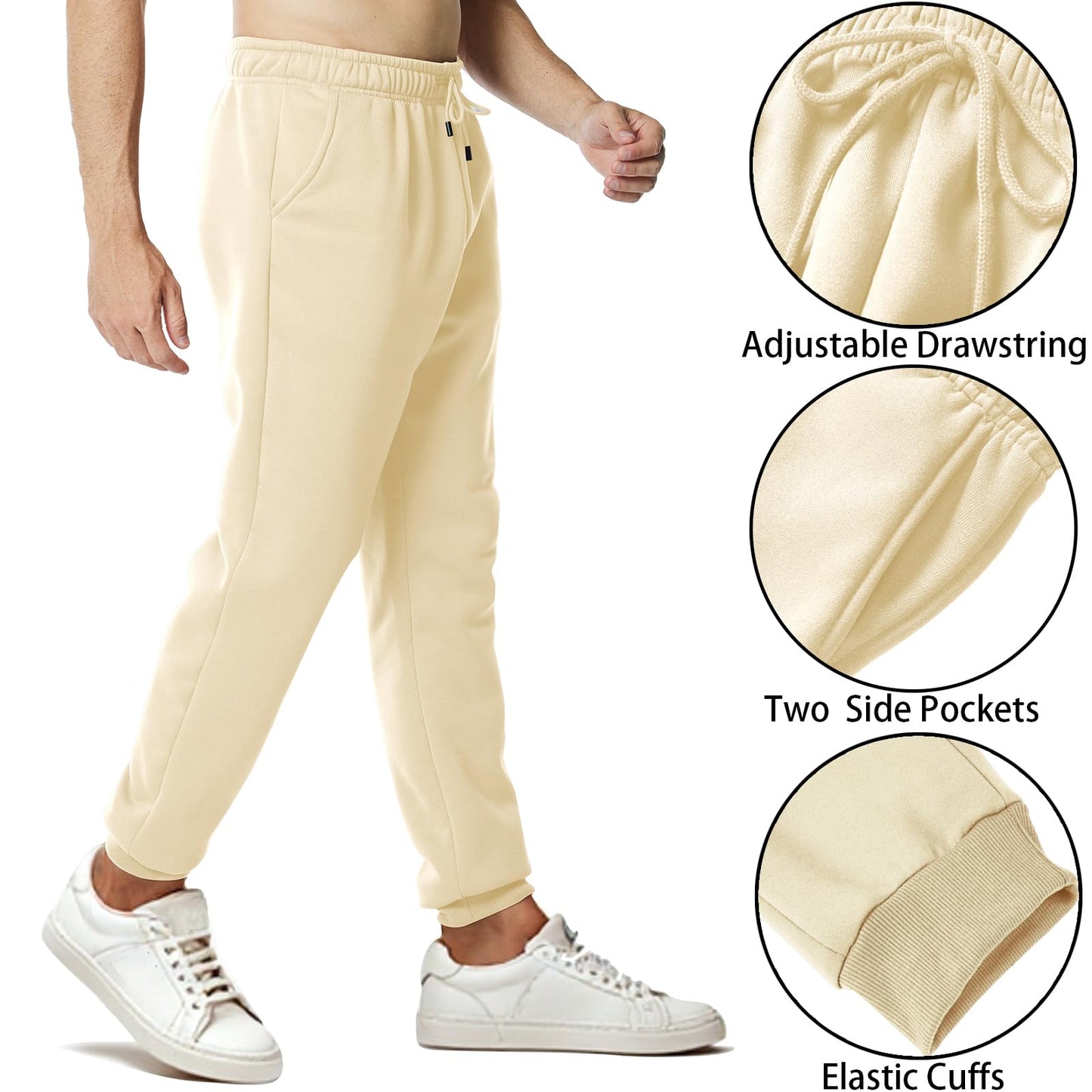 Asrlivp Mens Sweatpants with Pockets Lightweight Gym Drawstring Fleece Joggers Casual Elastic Waist Workout Pants(L,Khaki)