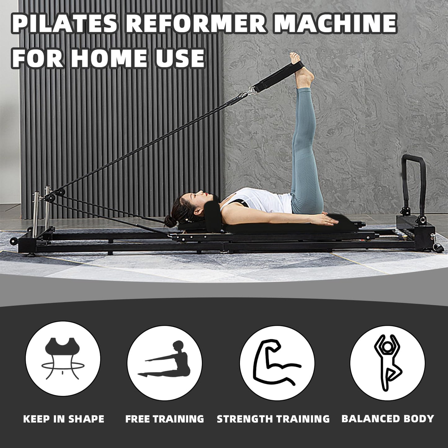 Pilates reform machine Foldable Pilates Bed Home Indoor Gym Yoga Training Equipment Maximum Weight Capacity 330lbs Home Gym Machine(Black)