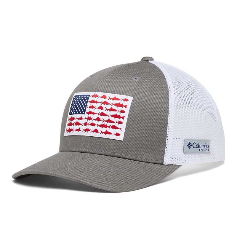 Columbia Unisex Unisex PFG Fish Flag Mesh Snap Back Hat, Titanium/White, One Size