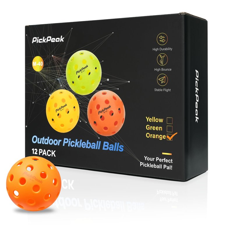 PickPeak Outdoor Pickleball Balls, 4 Pack| 12 Pack 40 Holes Premium Pickle Balls 2024 Quiet Pickleballs for All Levels Sport Durable and High Visibility Ball Usapa Standard Orange