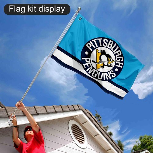 Pittsburgh Penguins Vintage Retro Flag Pole and Bracket Set