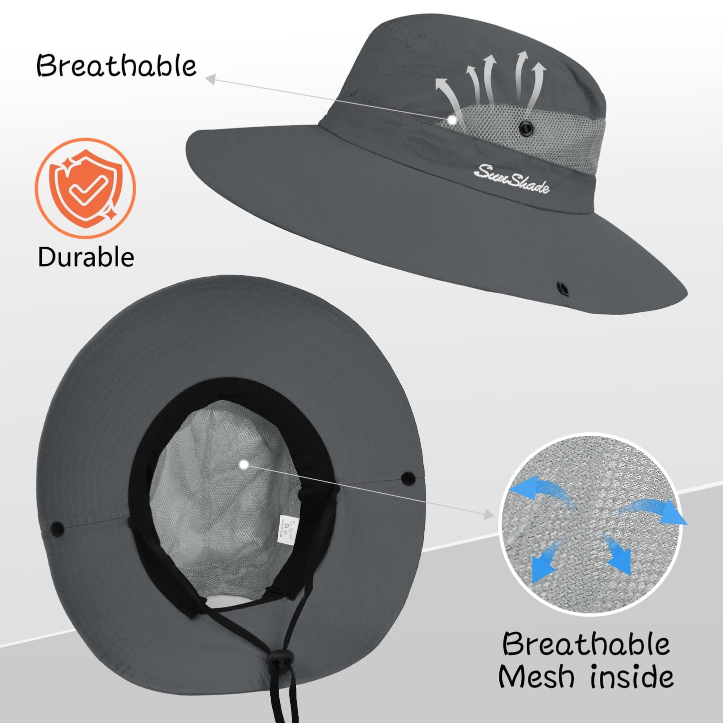 ZOORON Women's Ponytail Safari Sun Hat,Wide Brim UV Protection Outdoor Bucket Hat,Foldable Beach Summer Fishing Hat
