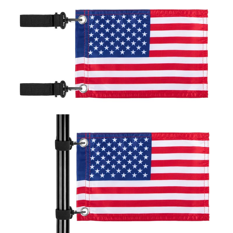2PCS Golf Cart Flags, Double-Sewn Slik Satin Fabric 6 x 9"Golf Cart Flags, Easy Installation American Flags for Golf Cart, Boat, Bike, American USA Golf Flag with Elastic Strap Bracket