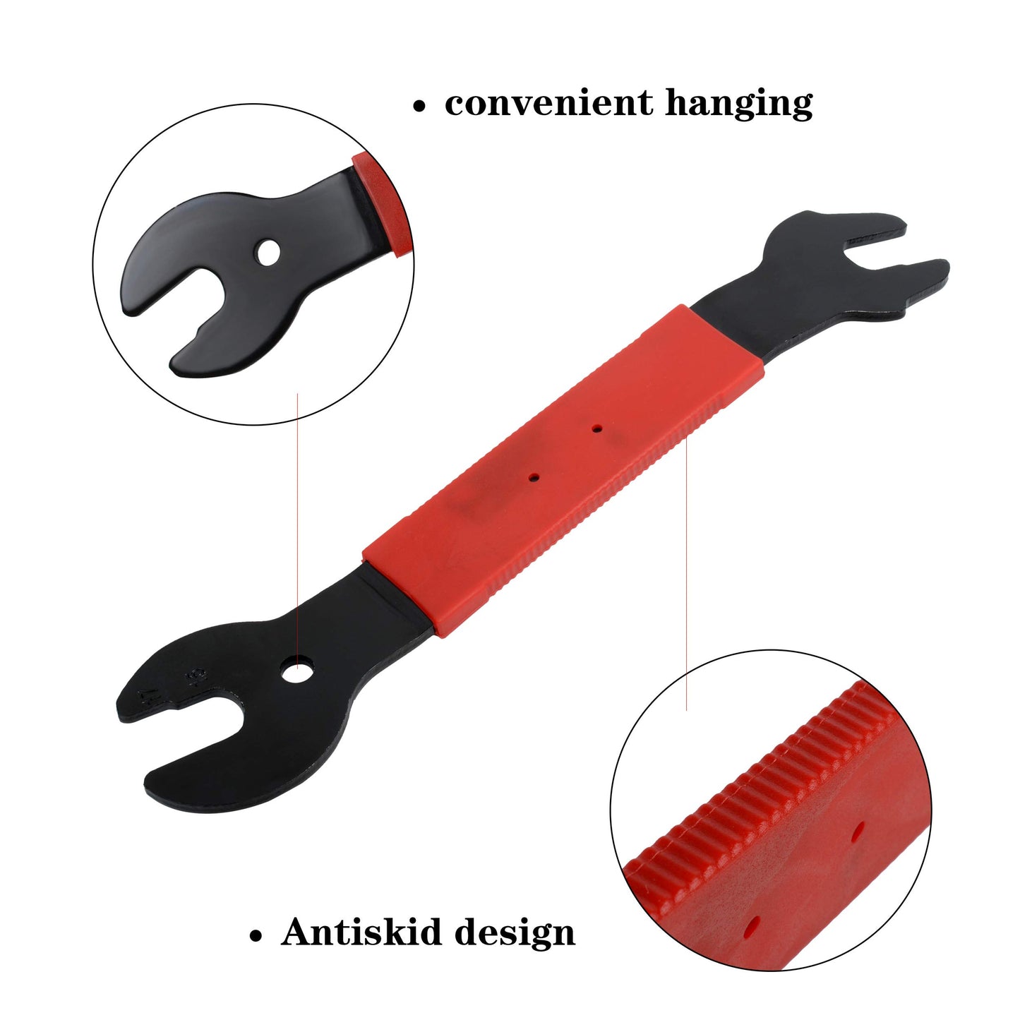 Pedal Wrench Double Sided Bicycle Pedal Removal 15/16/17mm Bike Spanner Home Mechanic Pedal Repair Tool Comfortable Grip Energy-saving Cycling Crank for Biking Maintenance Repair Orange & Red