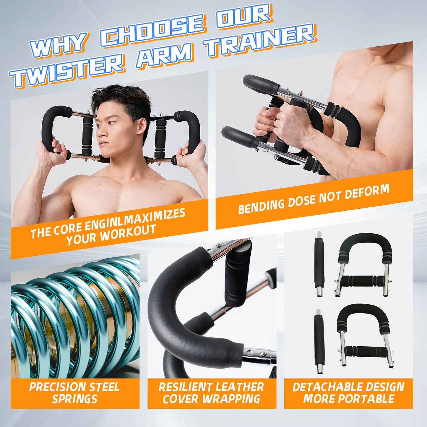 Twister Arm Trainer,Adjustable 40-90lbs Power Twister Bar,Twister Arm Exerciser,Arm Trainer with Chest Workout Equipment,Forearms Muscle Training Fitness Equipment