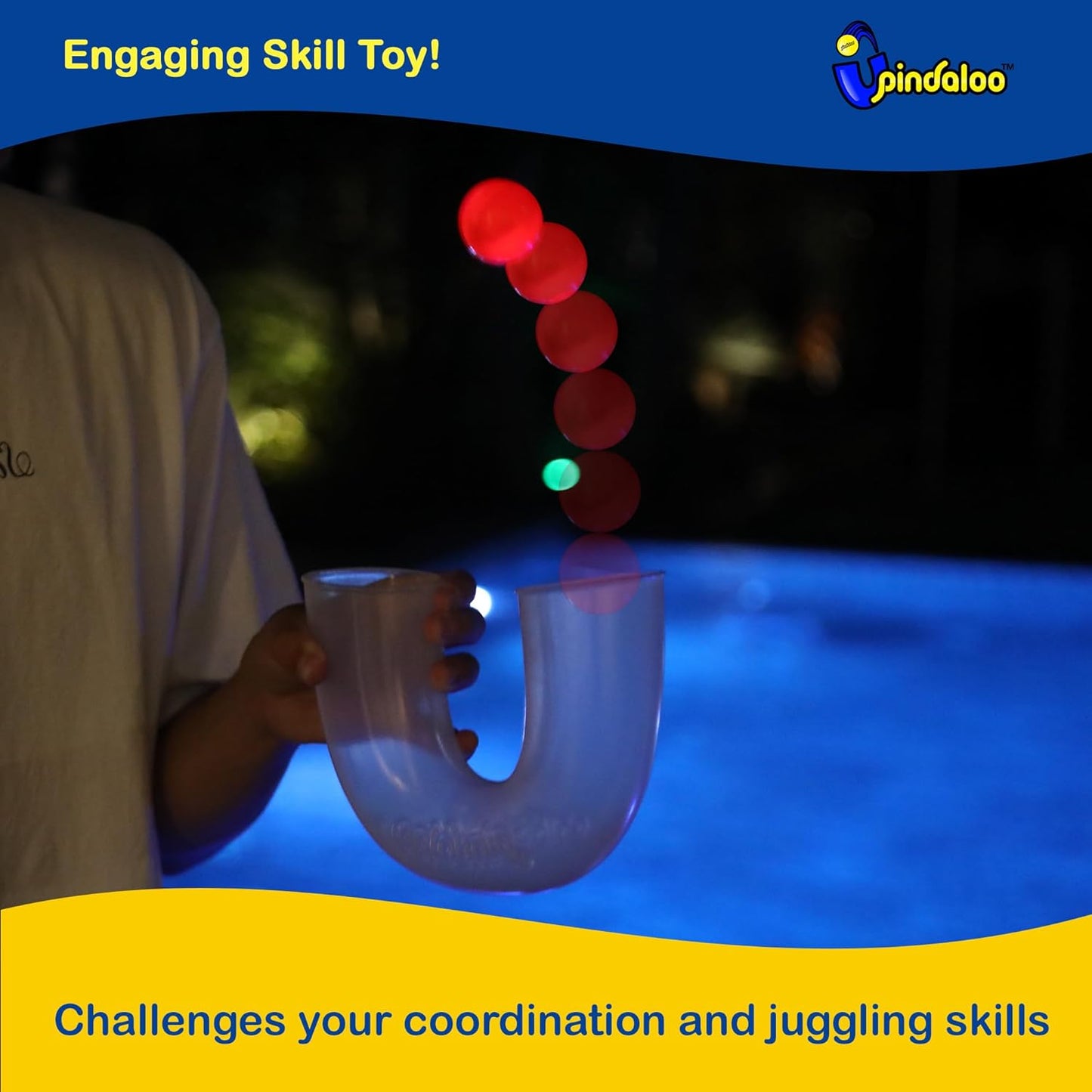 Pindaloo Original LED Light Neon Skill Game - Develop Motor Skills | 2 Balls Included, Indoor & Outdoor Fun