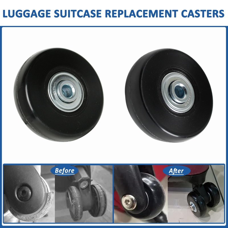 50mm Set of 4 Luggage Suitcase Replacement Wheels for Trolley Case Travel Bags Caster Inline Roller Skating Roller Swivel Rubber Casters Bearings Repair Kits with Axles 30mm&35mm&60mm