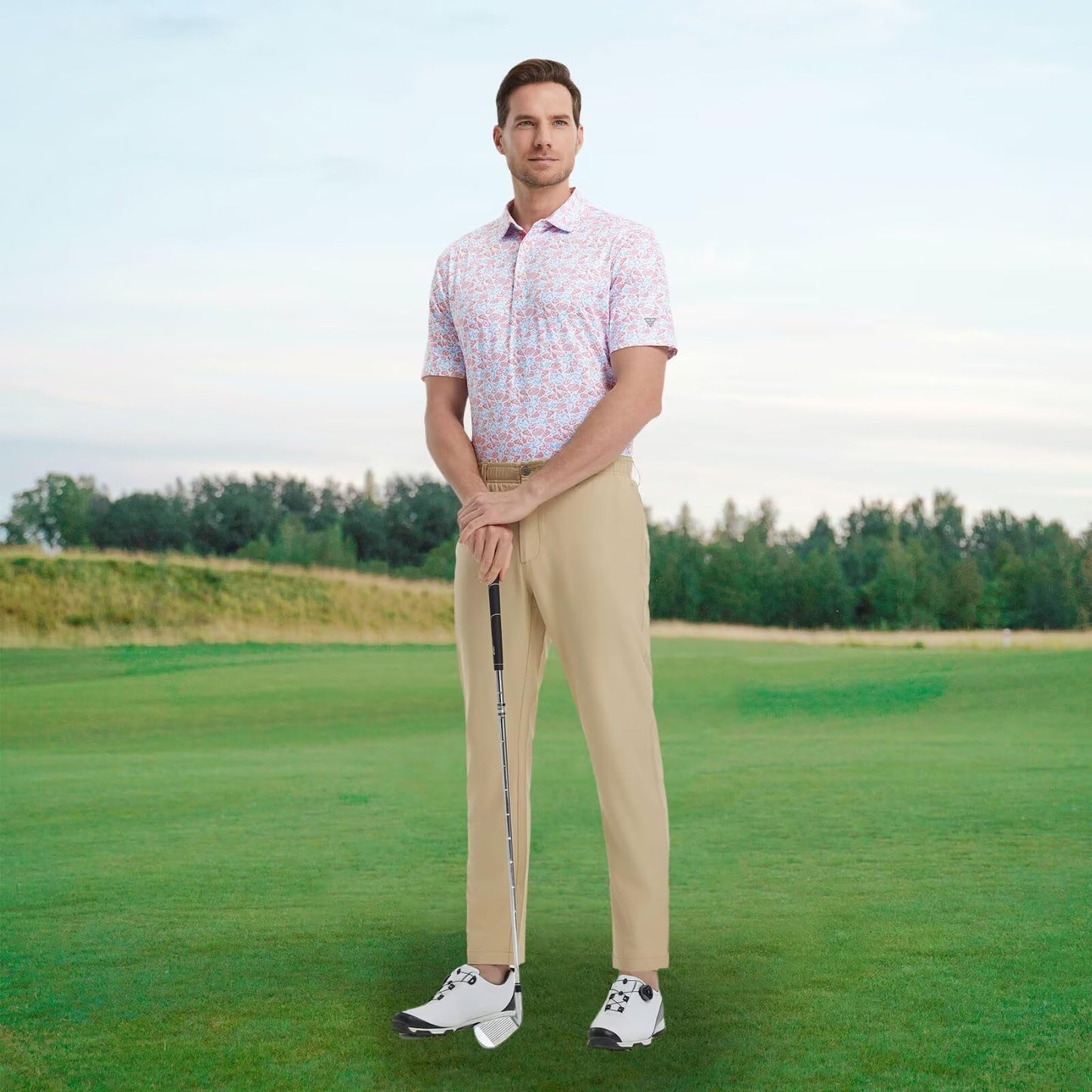 M MAELREG Golf Shirts for Men Dry Fit Print Patterns Performance Moisture Wicking Mens Polo Shirts Short Sleeve