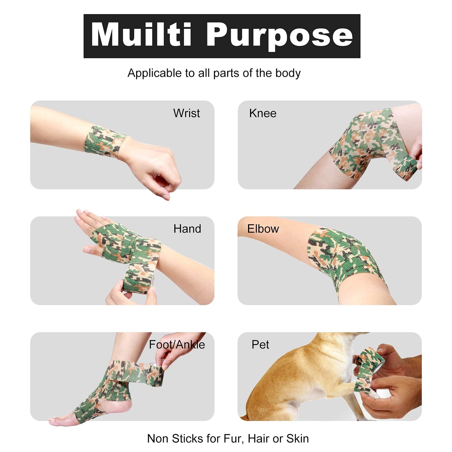 FRESINIDER 16 Rolls Self Adhesive Wrap Athletic Tape Gauze,Medical Bandage,Breathable Elastic Cohesive Bandage for Sports Injury & Pet (Camo)