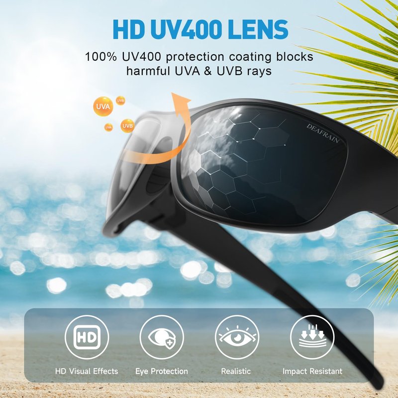 DEAFRAIN Polarized Sports Sunglasses for Men Women Fishing Driving Cycling Running Baseball Golf Black Glasses UV Protection