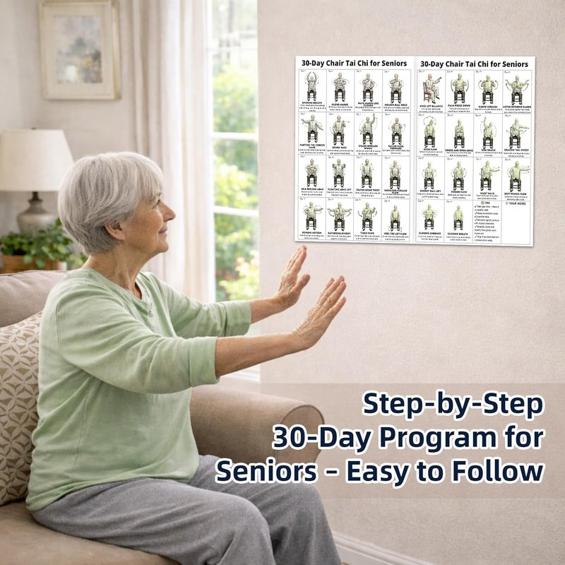 Tai Chi Chair Workout Chart for Seniors - 30-Day Printable Exercise Guide | Easy Step-by-Step Routine (2PCS)