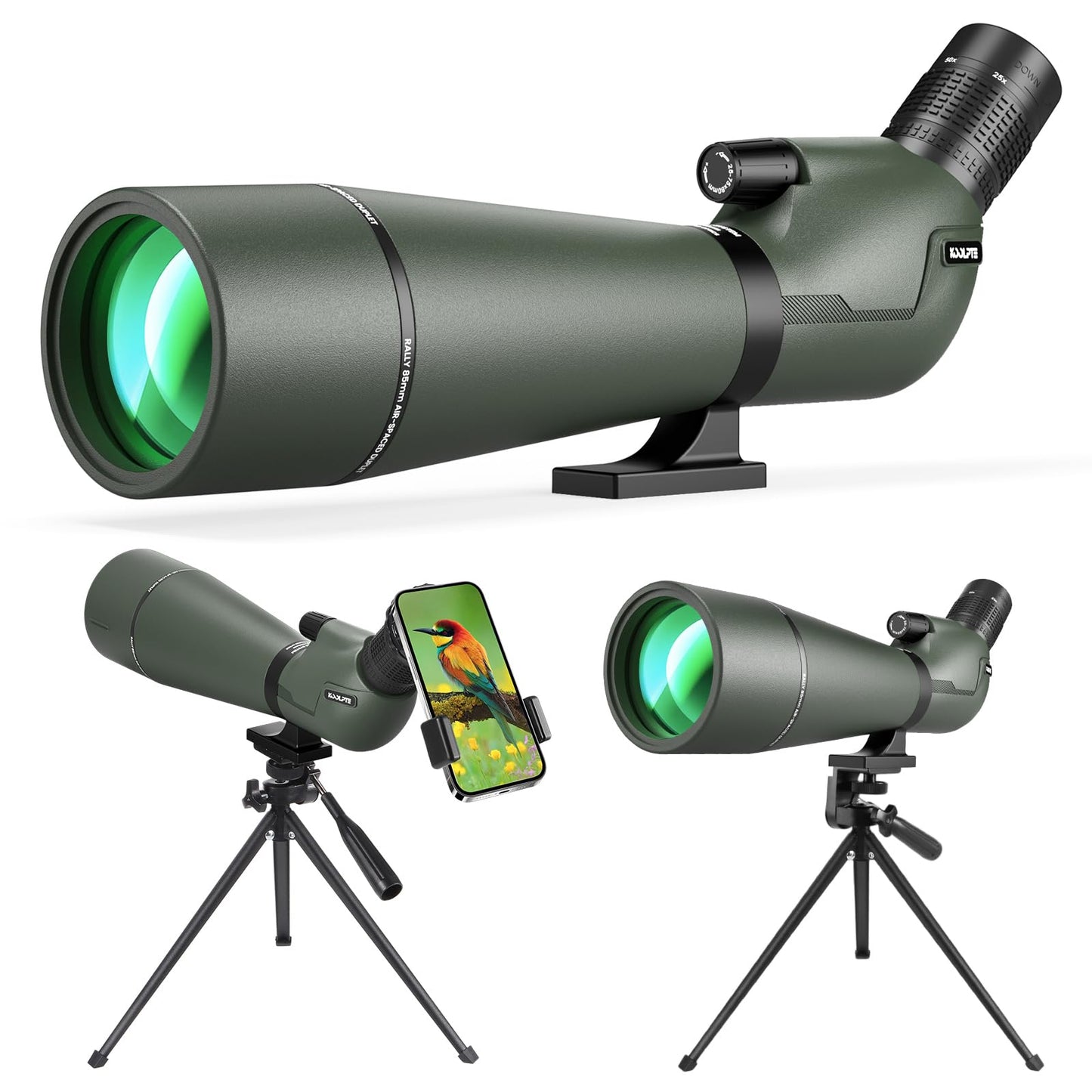 Koolpte 25-75x85 ED Spotting Scope for Target Shooting, Green