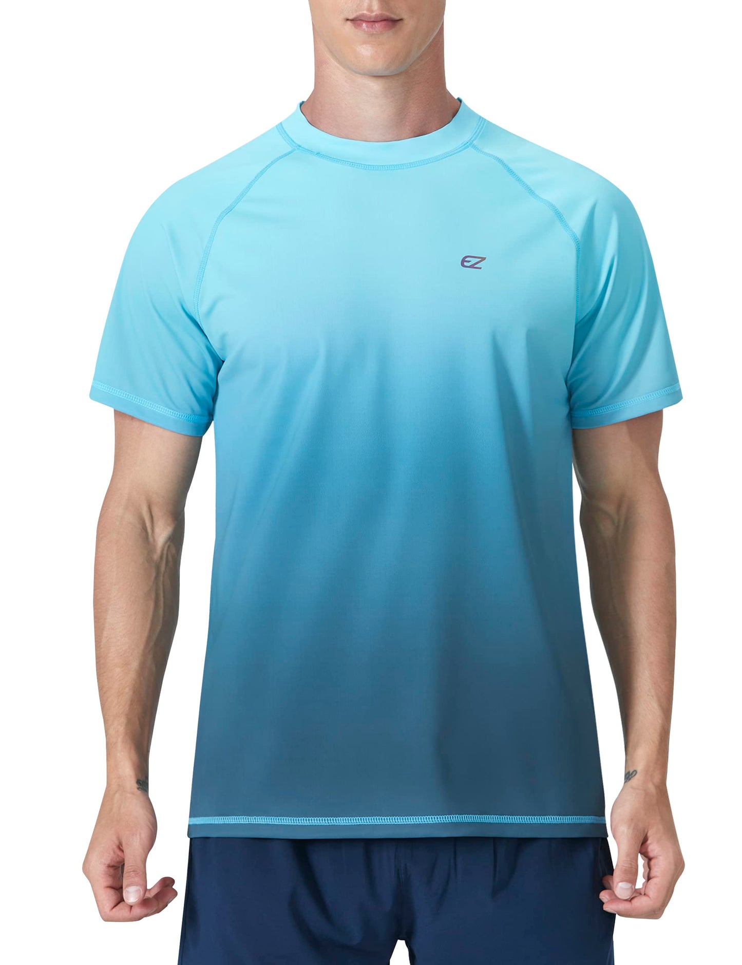 Men's Rash Guard Swim Shirts Summer UPF 50+ UV Sun Protection Quick Dry Beach Fishing Water Shirts T Shirts for Men(Blue Gra,L)