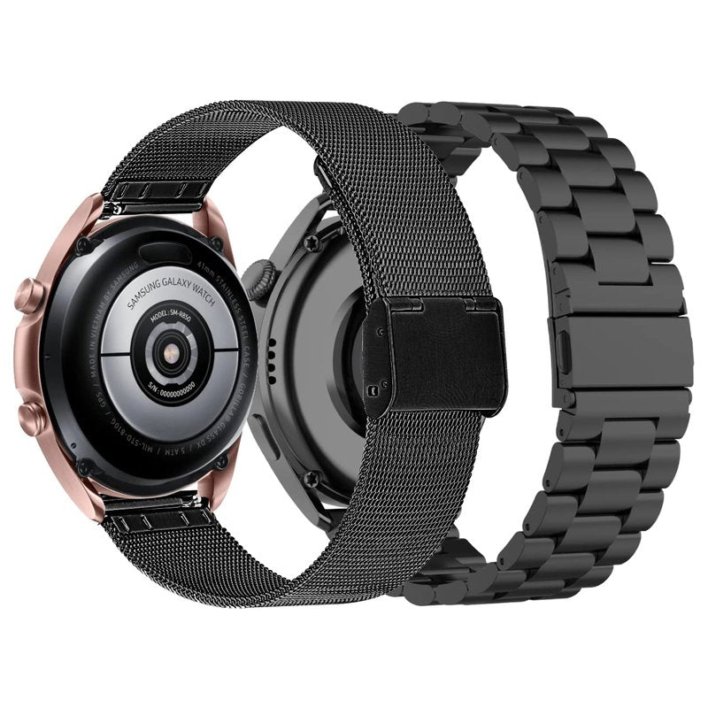22MM Metal Watch Band Compatible with Amazfit GTR 4/GTR 3/GTR 3 Pro/Bip 3/GTR 2 Bands for Women Men Mesh Stainless Steel Replacement Band Bracelet Straps Wristband Smartwatch Accessory (Black)
