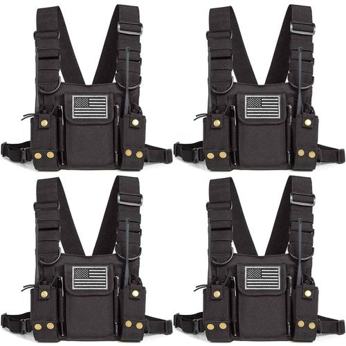 Radio Shoulder Holster Chest Harness Holder Vest Rig for Two Way Radio Chest Front Pack Pouch Walkie Talkie Case with Front Pouches for Kenwood Arcshell Retevis Baofeng UV-5R F8HP UV-82 888S (4Pack)