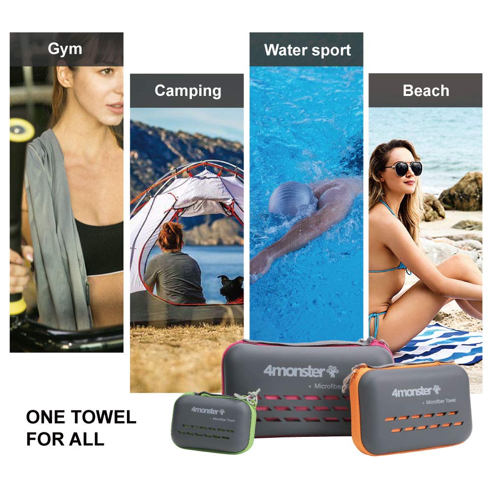 4Monster Camping Towels Super Absorbent, Fast Drying Microfiber Travel Towel, Quick Dry Ultra Soft Compact Gym Towel for Swimming Beach Hiking Yoga Travel Sports Backpack (47.00" x 23.60", Army Green)