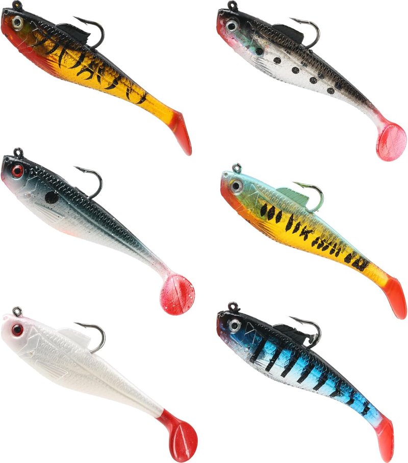 Soft Fishing Lures - Pre-Rigged Jig Head Paddle Tail Swimbaits for Bass | Shad & Tadpole Spinner Bait
