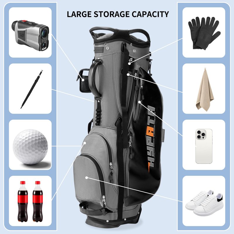 HYPATA 14 Way Golf Bags for Men, Lightweight Golf Stand Bag with 8 Pockets, Cooler Pouch, Rangefinder Pouch, Detachable Dual Strap, Rain Cover Hood