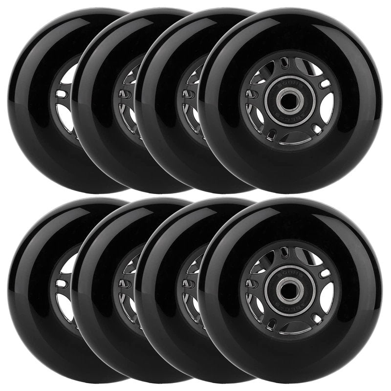 WHEELCOME Inline Skate Wheels Outdoor & Indoor Blade Roller Skate Wheels 85a Roller Hockey Wheels w/Bearings ABEC-9 for Scooter Luggage Repair, 64mm 70mm 72mm 76mm 80mm Dia, 8-Pack (Black, 80mm)