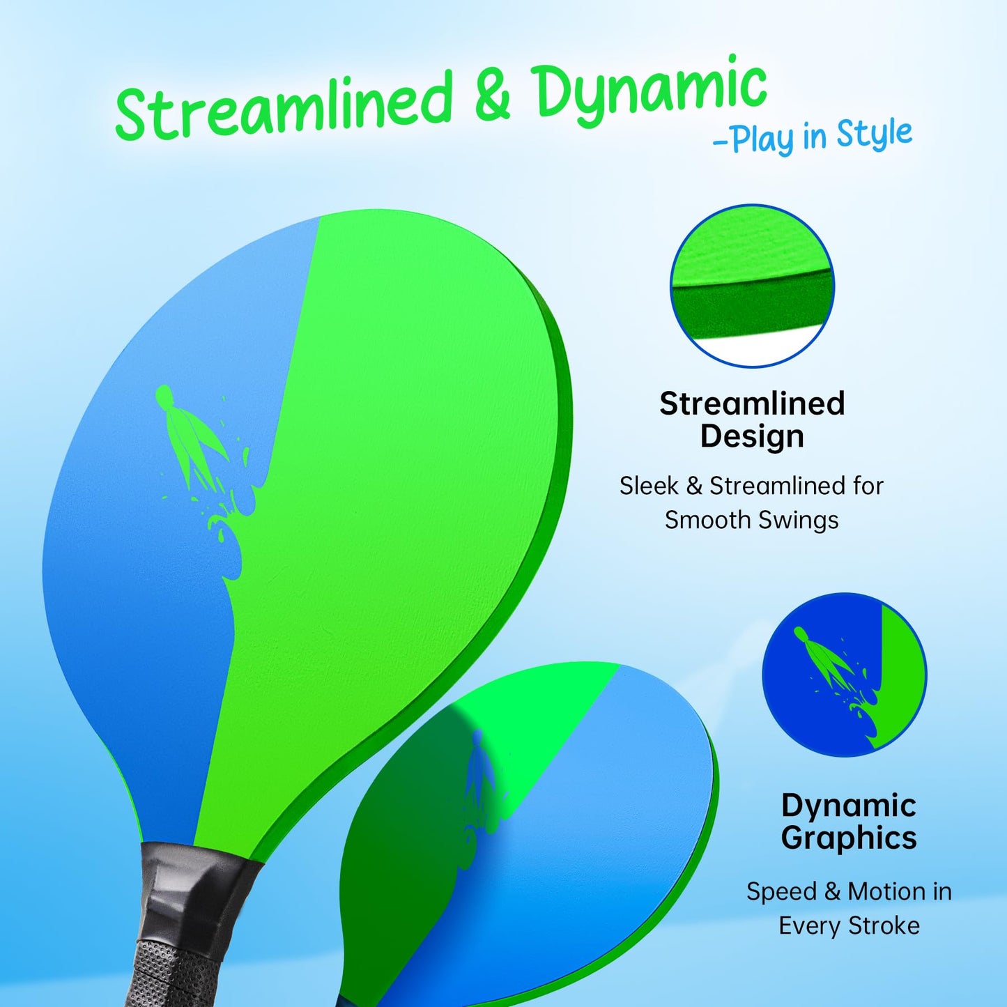 U&C Planet Beach Paddle Ball Set, Badminton Rackets, Family Outdoor Paddle Game Set for Kids and Adults, Backyard & Beach Game Park Camping Yard for Boys Girls All Ages